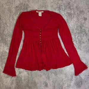 Y2K 2000s Soft Red Buttoned Long Sleeve Babydoll Top X-Small American Rag